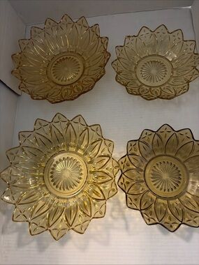 Amber Glass Floral Serving Bowls - Set of 4